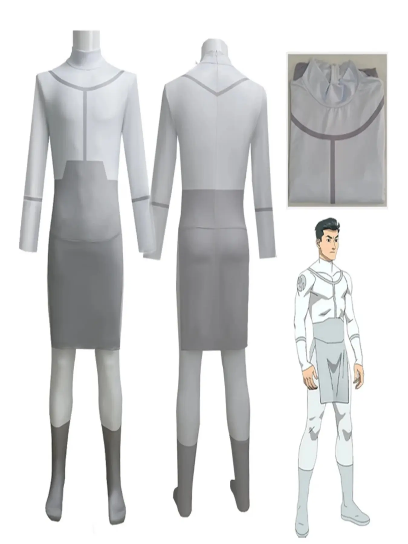 Anime Invincible Viltrumite Mark Anissa Cosplay Costume Viltrumites White Grey Jumpsuit Unisex Women Men Outfit Uniform Halloween Party