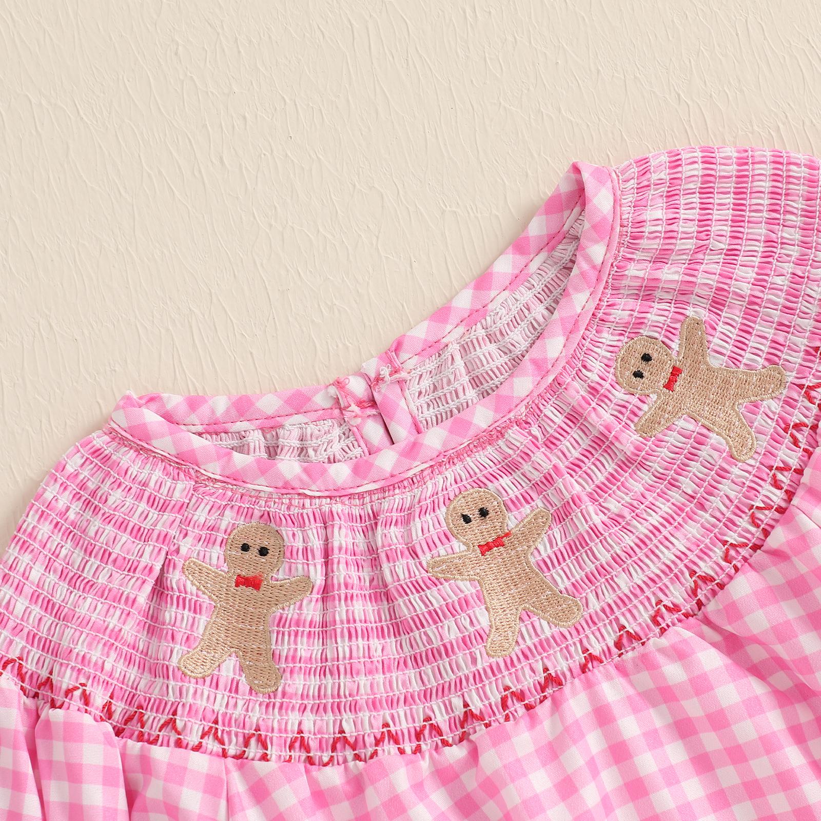 Toddler Baby Girl Christmas Romper, Long Sleeve Plaid Santa Gingerbread Print Romper Bubble Bodysuit Newborn Playsuit