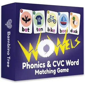 WOWELs Phonics and Vowel Sounds Card Game - Short Vowel CVC Words and Long Vowel Matching Game - Learn to Read Kindergarten 1st 2nd Grade Learning 2-8 Players