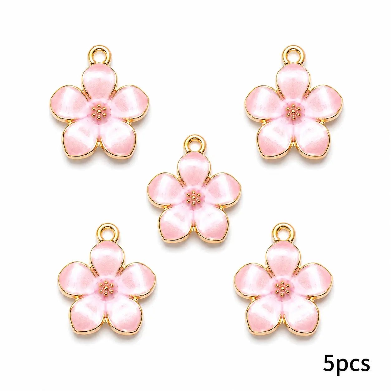 5pcs Cherry Blossom Enamel Charms, Flower Pendants, 15x18mm Sakura Floral Dangles, DIY Jewelry Making Accessories