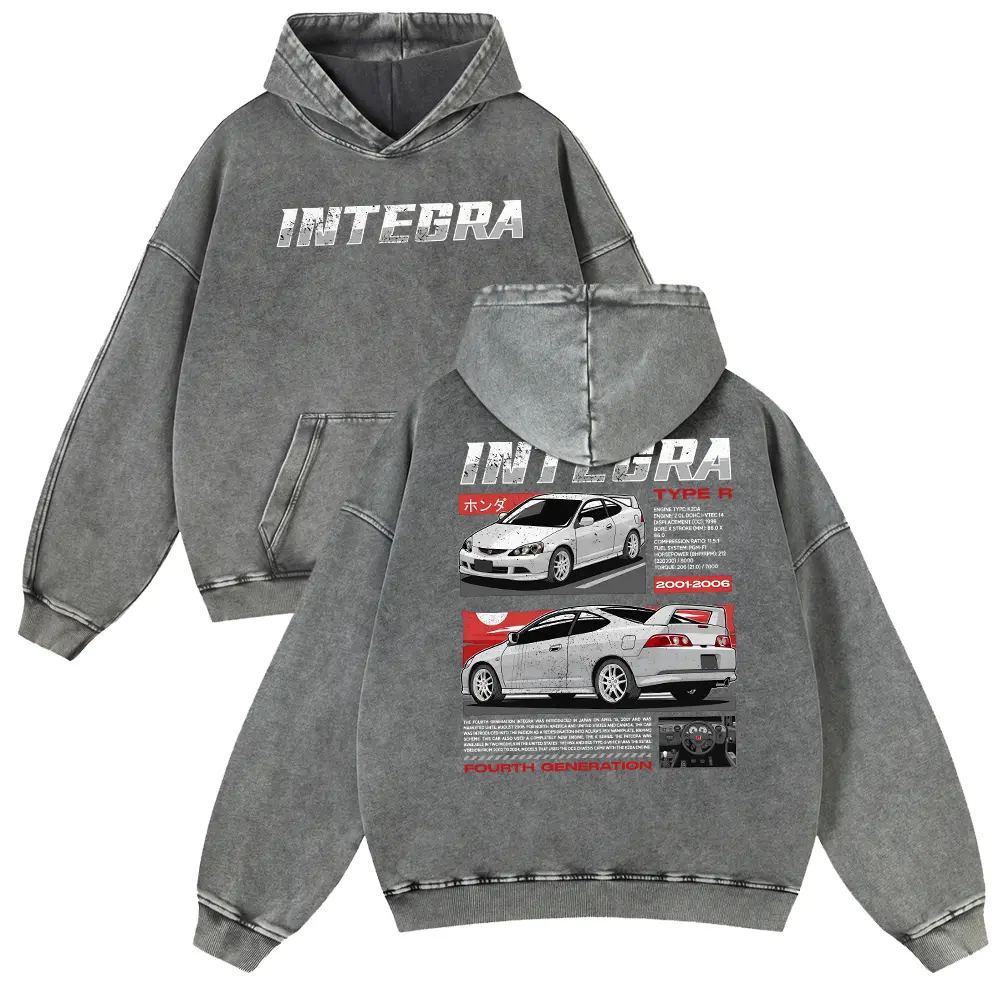 Men's Vintage Washed JDM Car Graphic Hoodie - Thick Cotton, Unisex Casual Fit, Longsleeves, Streetwear Sweatshirts, Pre-Shrunk, Plus Size (3XL,4XL,5XL), Spring Appropriate, Do Not Dry Clean, Pair with Jeans