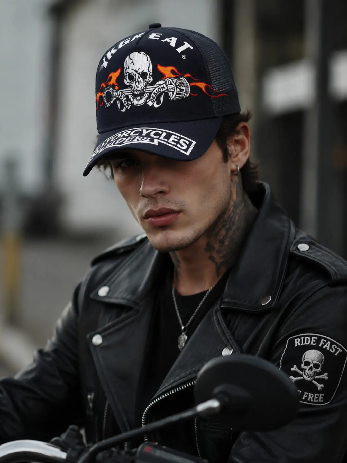 Men's Vintage Motorcycle Embroidered Mesh Hat, Trendy Baseball Cap, Summer Breathable Riding Sunshade, Harley Style