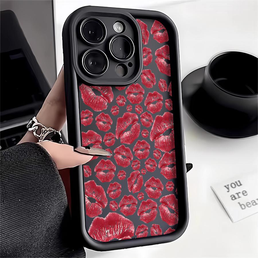 Phone Case: 1pc Red Lip Print Phone Case Suitable for Apple iPhone 17 E Air Pro ProMax iPhone16 15 14 Plus 13 12 Mini 11 X XS XR Antidrop Softshell Shock Proof All Inclusive Lens Protection Girlish Style Cute Can Be