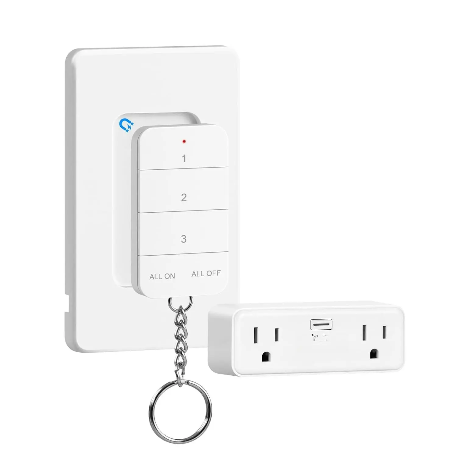 Remote Control Outlet with 2  Control Sockets,   Light , Expandable Remote Outlet  for Christmas Tree Lights, String Lights, 15A/1875W/125V, FCC Listed