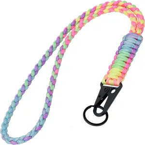 Heavy Duty Braided Paracord Lanyard Keychain with Whistle Wrist Strap for Cell Phone Keys Necklace