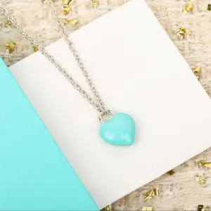 Dainty Classic Tiny Fancy Blue Heart Necklace, Timeless Sweet Heart Motif Aesthetic Accessory As Holiday Gift For Young Ladies, Creamy Smooth Enamel Charm, Adjustable Comfortable Chain For Office Prom Party Dating Daily OOTD Styling