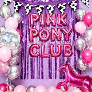 Pink Pony Club Party Decorations Western Cowgirl Balloon Banner Pink Pony Club Birthday Decoration Disco Balls Balloons Cowgirl Horse Theme Bachelorette Party Suppllies