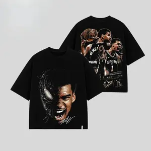 Retro victor wembanyama venom graphic printed unisex casual tee for spurs basketball fans soft breathable cotton trendy streetwear fit daily outing game day summer hangout stylish adult wardrobe staple ideal novelty wearable gift for wemby supporters popu