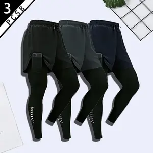 Men’s faux two-piece high-stretch quick-dry athletic pants set featuring a double-layer fabric and a drawstring adjustable waistband; suitable for fitness and training, ideal for men who enjoy weightlifting., Athleisure Style