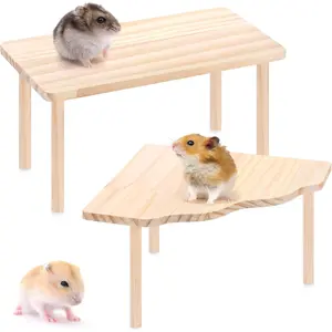 2-Piece Set Hamster Play Wooden Platform for Dwarf Syrian Hamsters Gerbils Mice Degus or Other Small Pets
