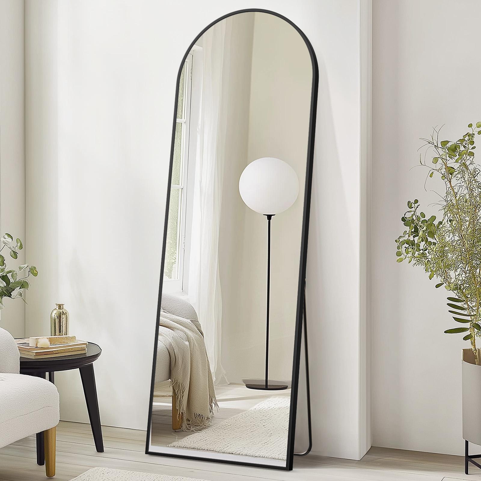 Arched/Right Angle 71"x26"/64"x21"/59"x16"Full Length Mirror Full Body Floor Gold Mirror Standing Hanging or Leaning Wall,Arch Wall Mirror with Stand Aluminum Alloy Thin Frame for Bedroom Cloakroom,Black Full-Length Mirror with Explosion-Proof HD Glass