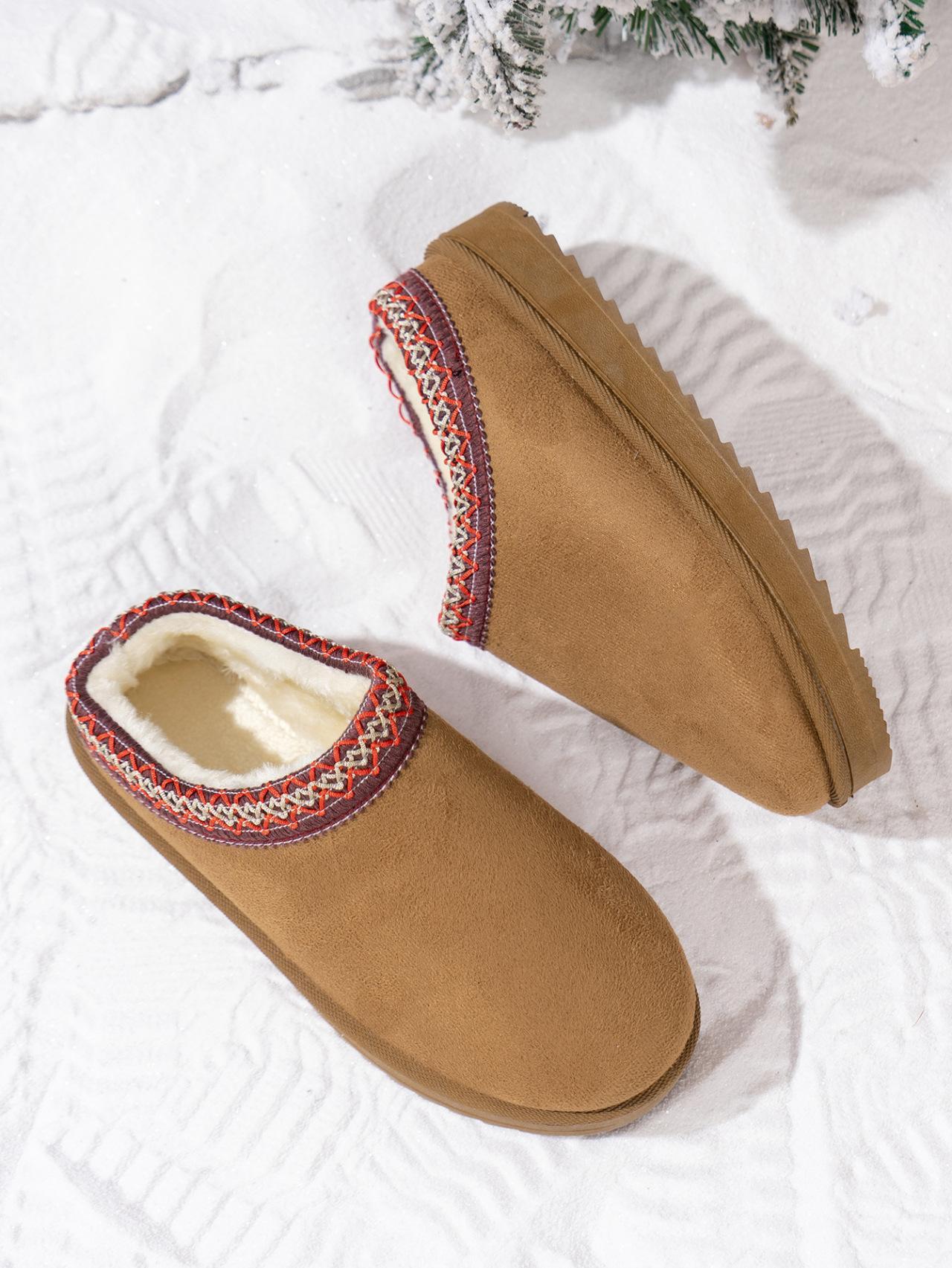 Womens Slippers Platform Mini Ankle Boots,Vegan Suede Upper,Warmly Cozy Fuzzy Fur-Lined Indoor Slippers Slip On Shoes for Out Door Black SpringStatements