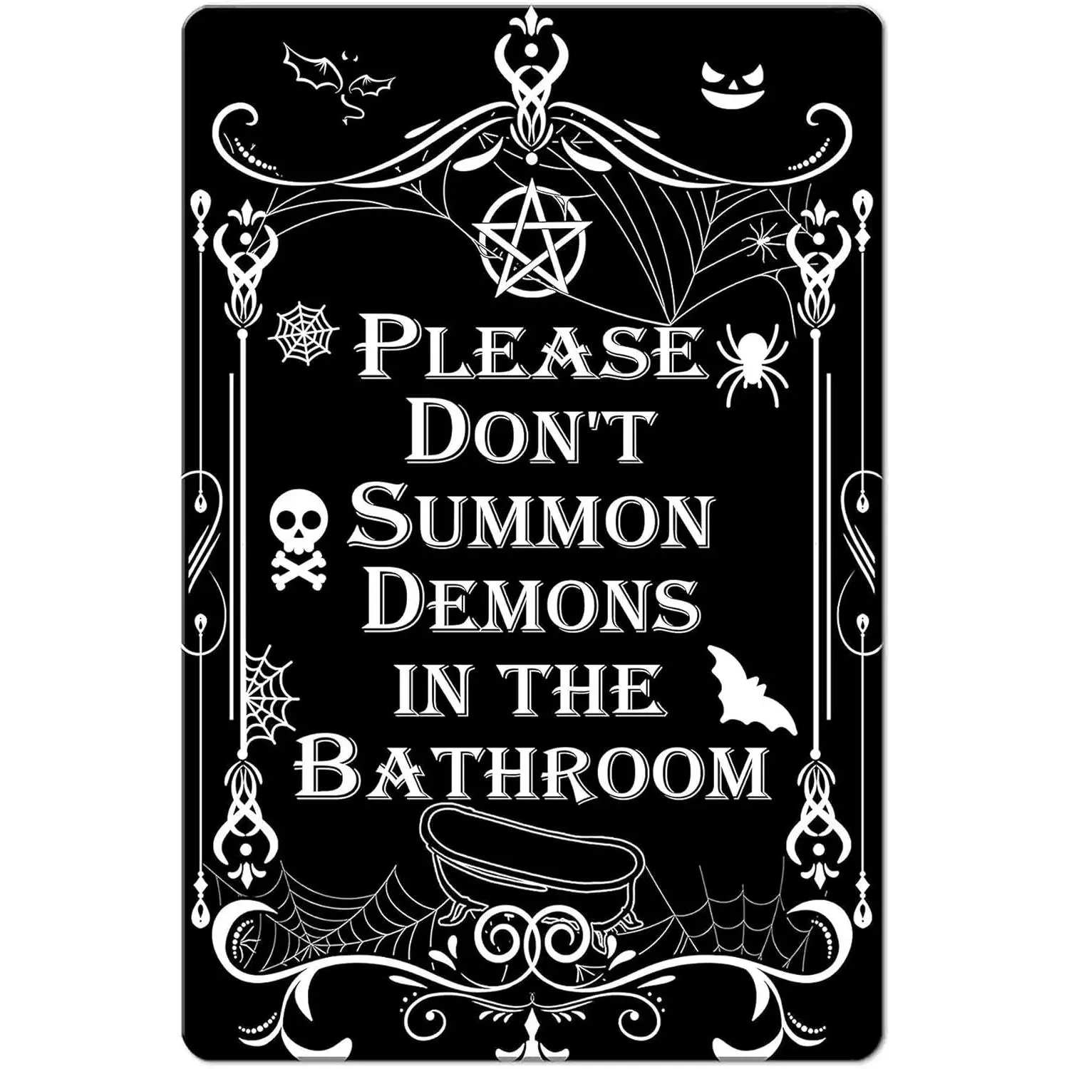 Gothic Witchy Bathroom Sign Please Don't Summon Demons in the Bathroom Wall Art Poster Pagan Wiccan Decor for Gothic Home 8x12 Inch Funny Bathroom Decoration Spooky Apartment Gift