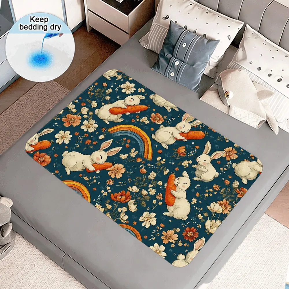 Cute Rabbit Garden Dreamy Rainbow Children's Fun Flower Dream Pattern Care Pad Absorbent Pad, Reusable Diaper Pad, Suitable for Women, Postpartum Care, Elderly, Pets, Ideal for Women's Hygiene and Postpartum Recovery, Menstrual Supplies