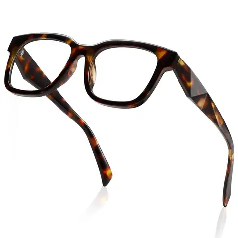 Oversized Square Clear Lens Glasses for Women, Trendy Tortoise Shell and Black Thick Frame Fashion Eyeglasses, Retro Fake Nerd Glasses with Wide Temples, Non-Prescription Eyewear for Office, Daily Wear, Photo Props and Gifts, Stylish Glasses
