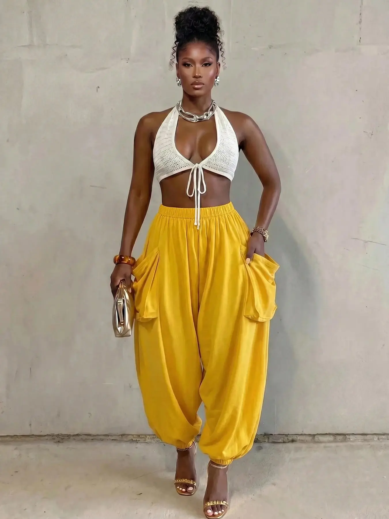 Women's Casual Loose-Fit Wide Leg Pants, All-Season Knitted Fabric, Long Plain Design, Side Pockets, Daily Commute & Vacation Wear