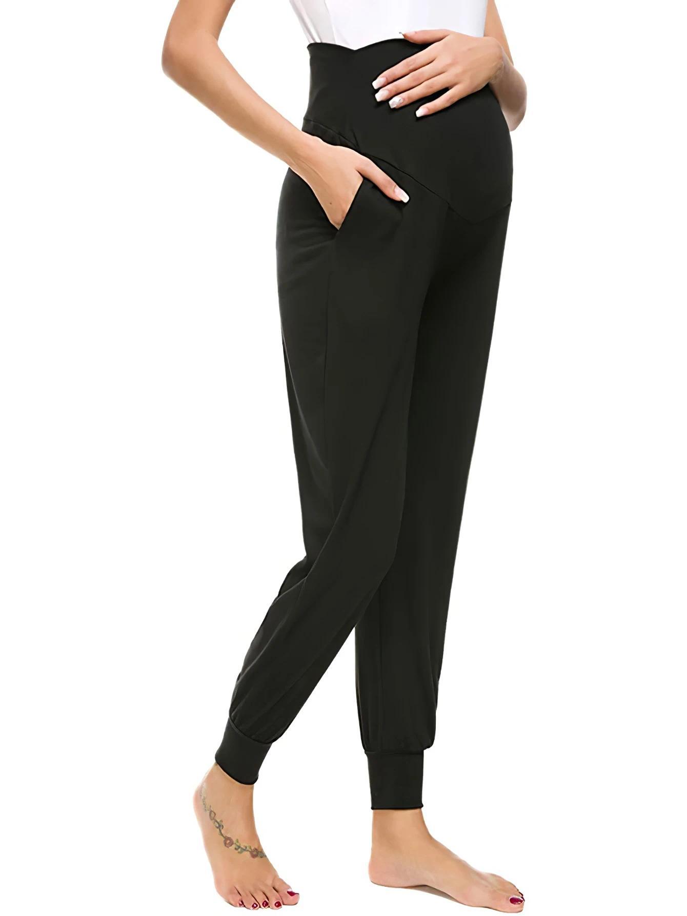 Black Maternity Yoga Pants, Casual and Versatile for Summer Sports and Yoga
