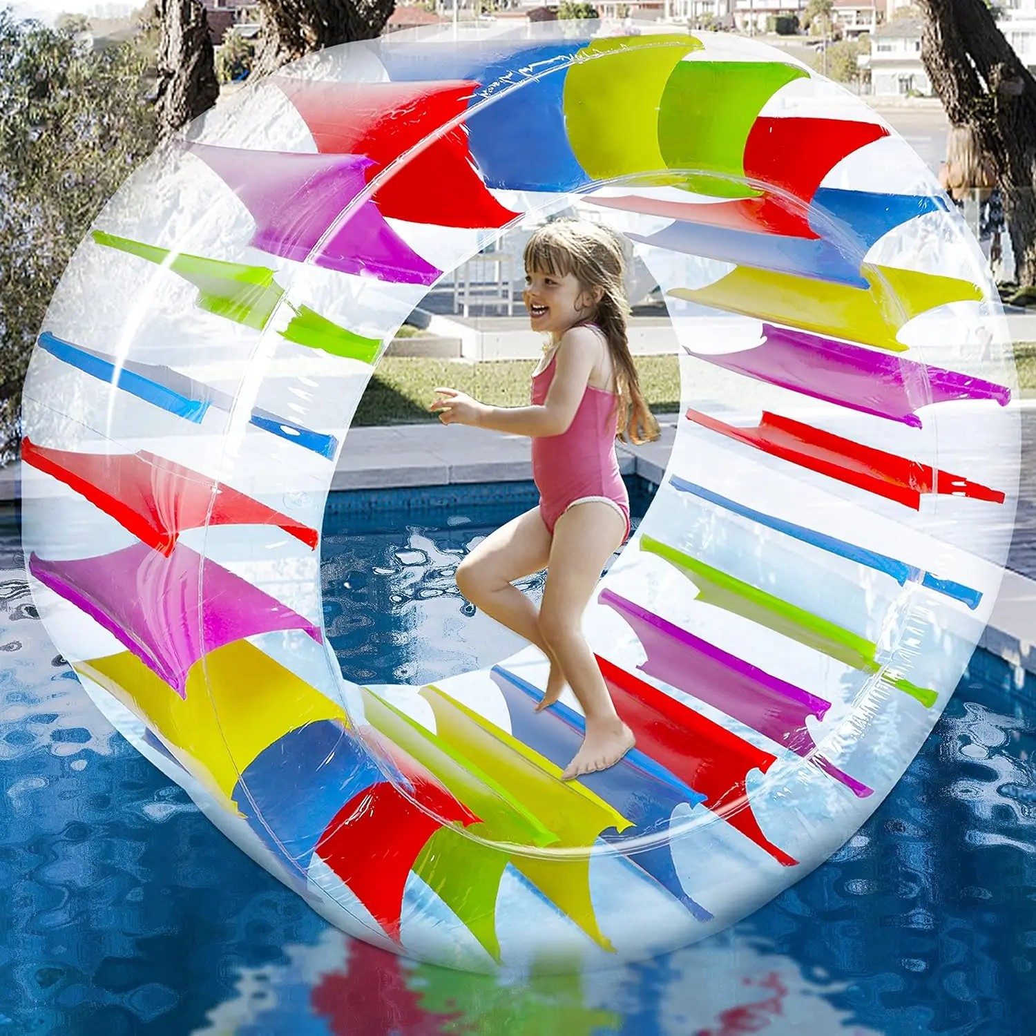 Giant 65"/47" Inflatable Colorful Water Rolling Wheel Float - Perfect for Kids Summer Swimming Pool Parties, Lawn Rolling, Indoor Outdoor Fun Games and Party Supplies - Durable & Safe Toy
