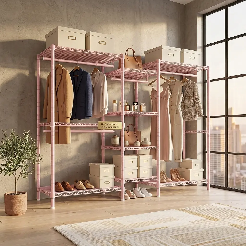 Heavy-Duty Metal Garment Rack - Free-Standing Indoor Furniture Coat Rack with Adjustable Rods, Large Size, Leveling Feet, Multiple Styles, 905 LBS Capacity, 77"H x 75"W x 17.8"D Hanging Clothes Organizer