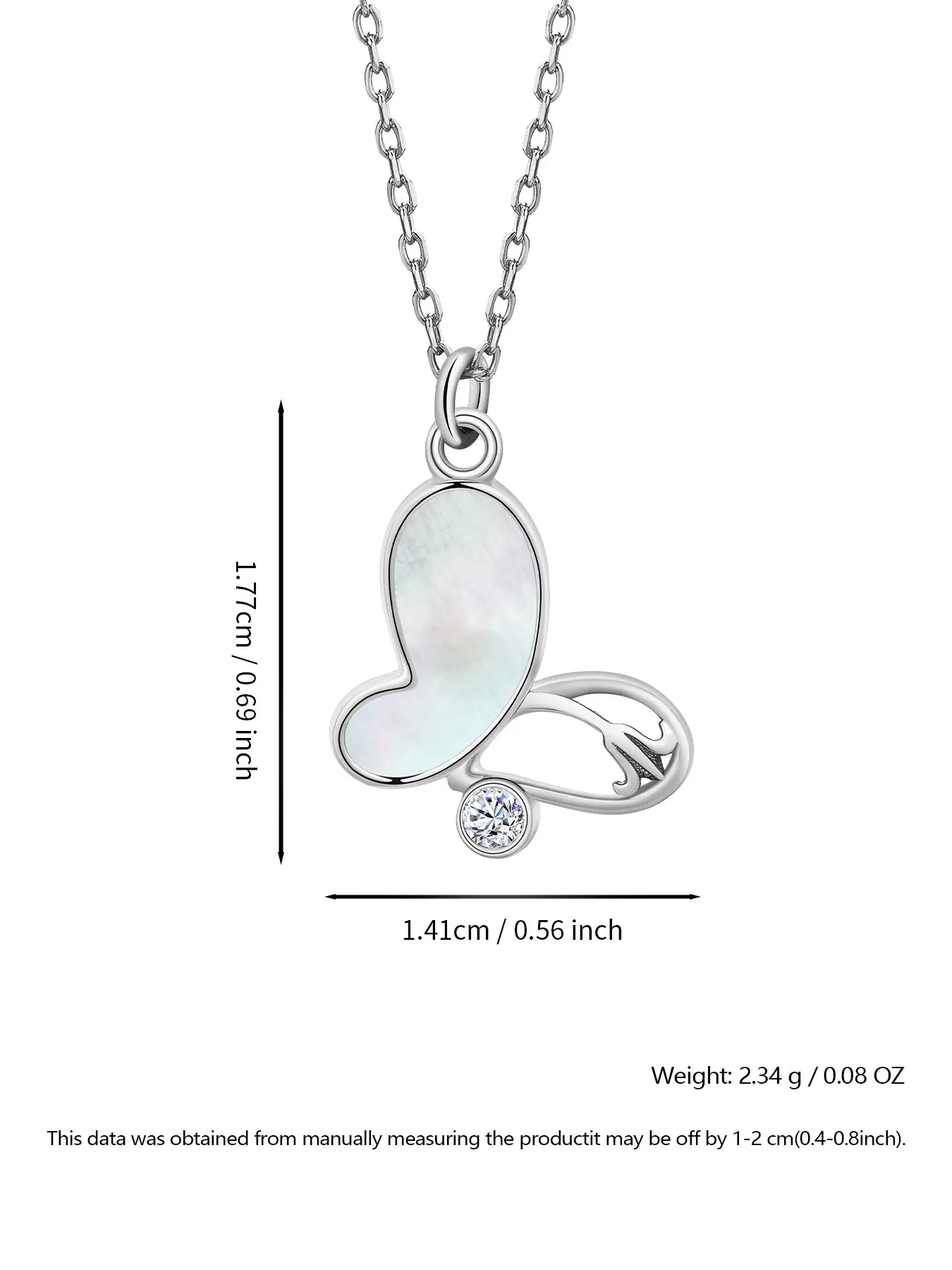 925 Sterling Silver Shell Exquisite Butterfly Pendant Necklace with Cubic Zirconia, Elegant Everyday Wear Gift for Women
