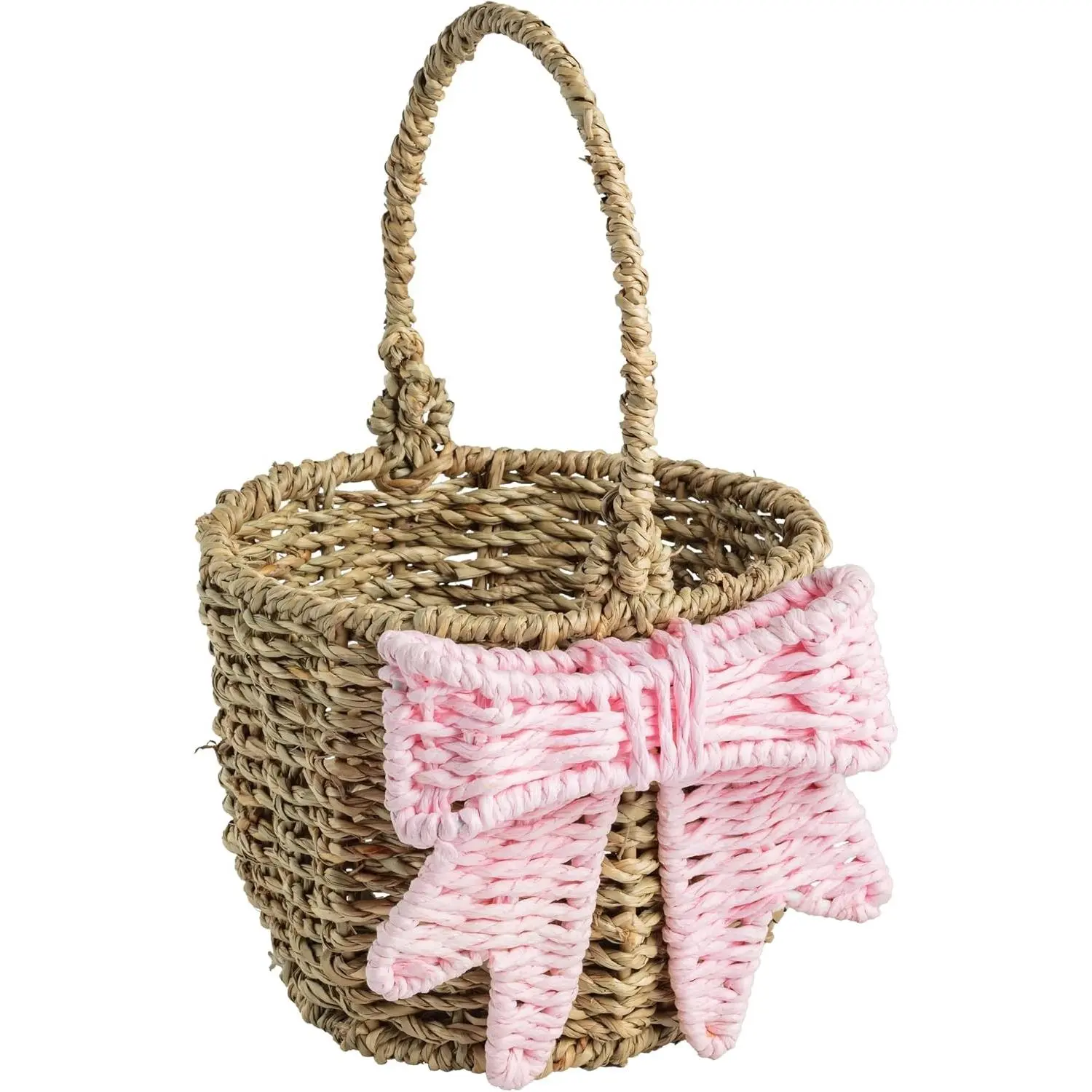 Pink Woven Bow Easter Basket