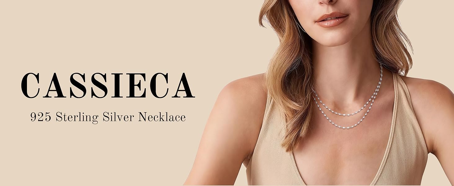 CASSIECA Women's 925 Silver Chain Without Pendant 0.9mm Snake Chain Sturdy Non-Tarnishing Silver Chain Women's Jewellery Gifts for Women 2mm Silver Lip Necklace