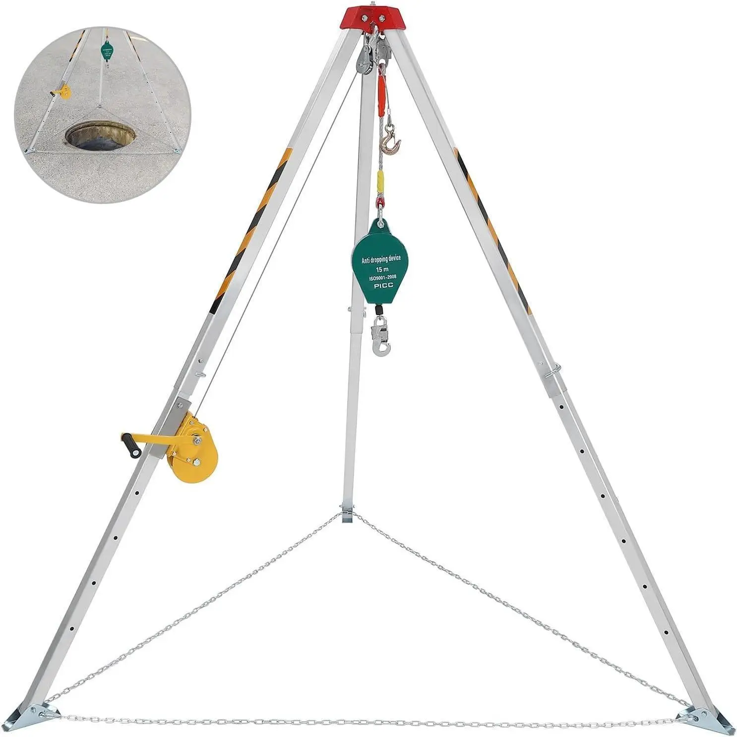 Towallmark Height Adjustable Confined Space Rescue Tripod Kit, 60-78 in Height, 1200 LBS Lifting Winch with Manual Handle, 500 LBS Fall Arrester, Auto Lock Safety Device, Steel Cable, Reflective Stickers, Adjustable Support Rod for Sewer Rescue