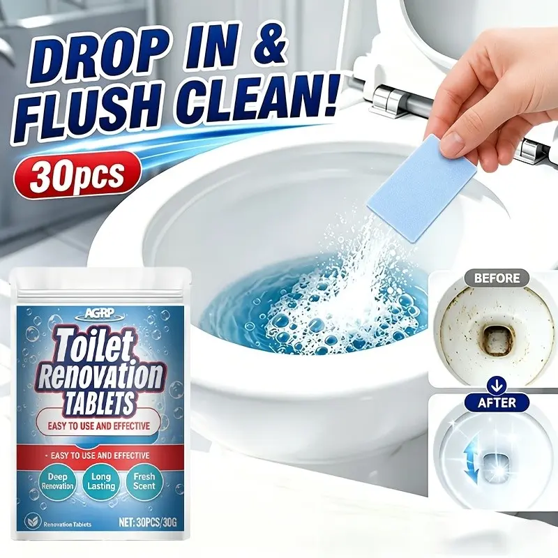 30‑Count Multi‑purpose Toilet Cleaning Tablets, Suitable for Toilet Bowls, Bathroom Fixtures and Daily‑use Pipe Surface Upkeep, Convenient Household‑use Cleaning Supplies