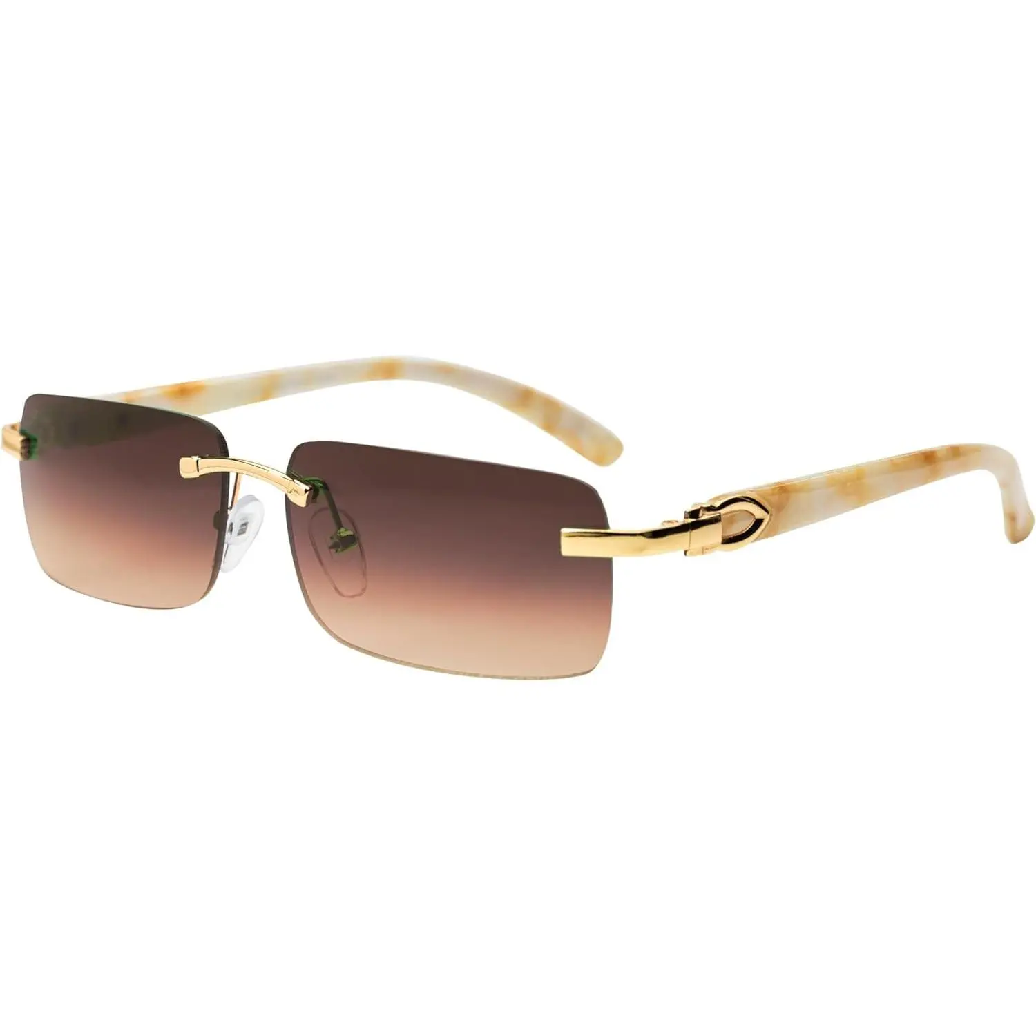 Elite Slim Rimless Rectangular Metal &  Art Sunglasses