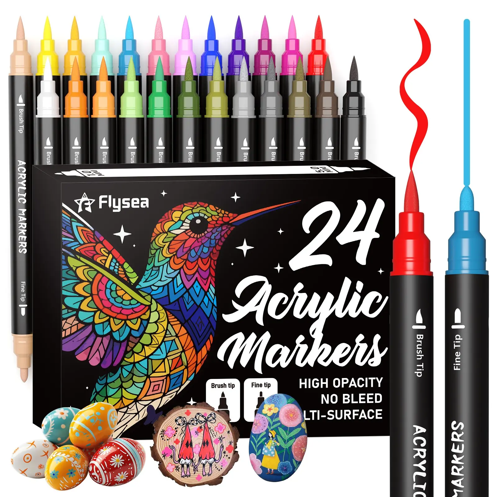 Flysea Dual Tip Markers Set 24/36 Colors, Soft & Hard Twin Head, Washable Non-Toxic Art Marker Pens, High Coverage Smooth Ink for Drawing
