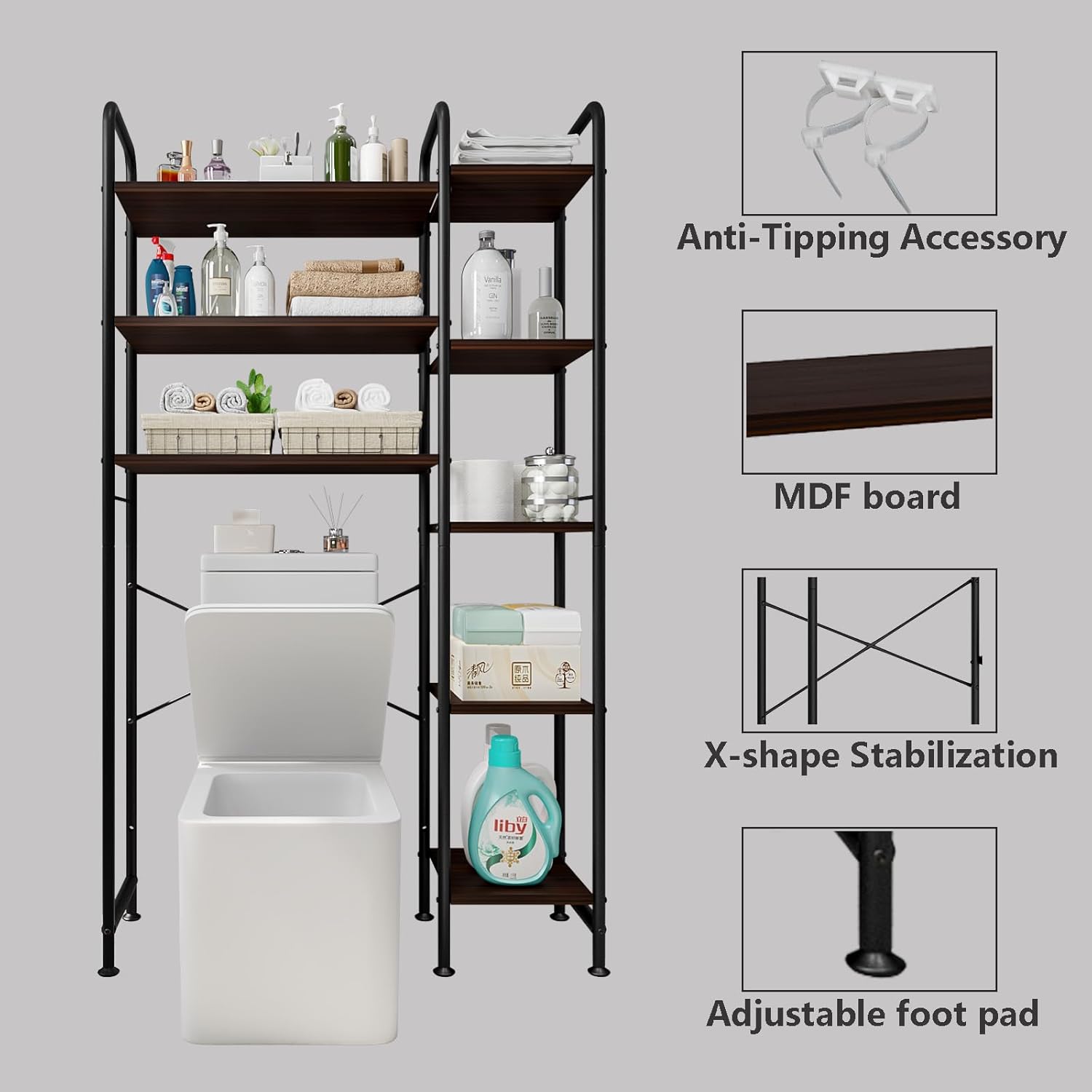 Over The Toilet Storage Bathroom Organizer Shelf Freestanding Space Saver with Toilet Multifunctional Rack Bathroom Organizer Towel Metal Deals For You Days