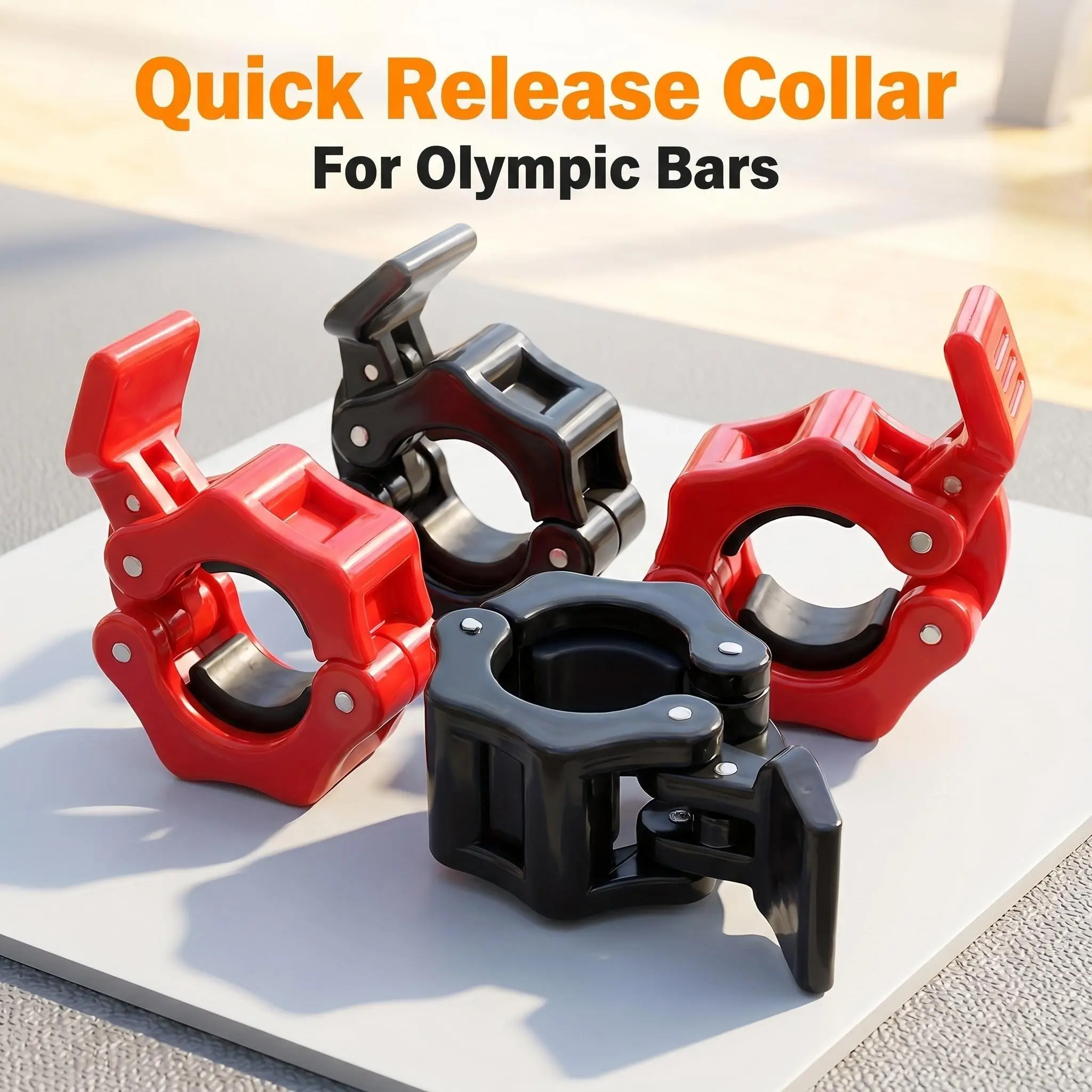 4Pc 25mm/1 inch, barbell clip, barbell clip ring, 4-piece pack (2 red, 2 black), quick-release locking clip, suitable for dumbbell lifting, barbell piece fixing, gym home exercise