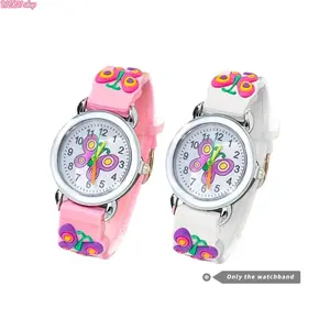 (no watch)2026 New 2Pcs Girls Cute Butterfly Analog Watch, Fashion Pointer Wristwatch with Soft Multicolor TPU Strap, Lightweight Casual Timepiece, Ideal Gift for Teacher’s Day, Back to School and Graduation Celebration