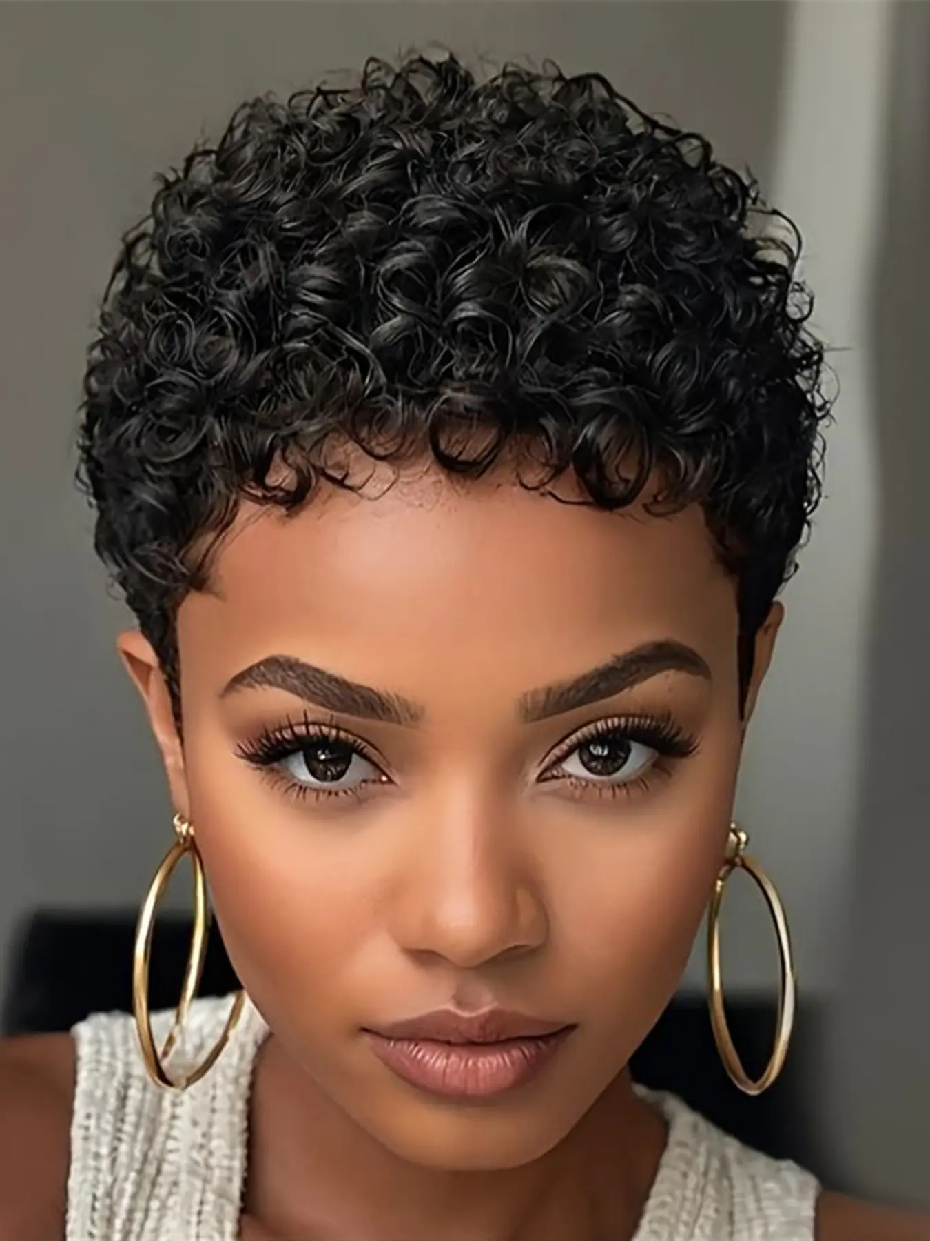 Natural Pixie Cut Wig, Short Curly Human Hair Wigs for Women, Daily Party Cosplay Use, Machine Made Hair