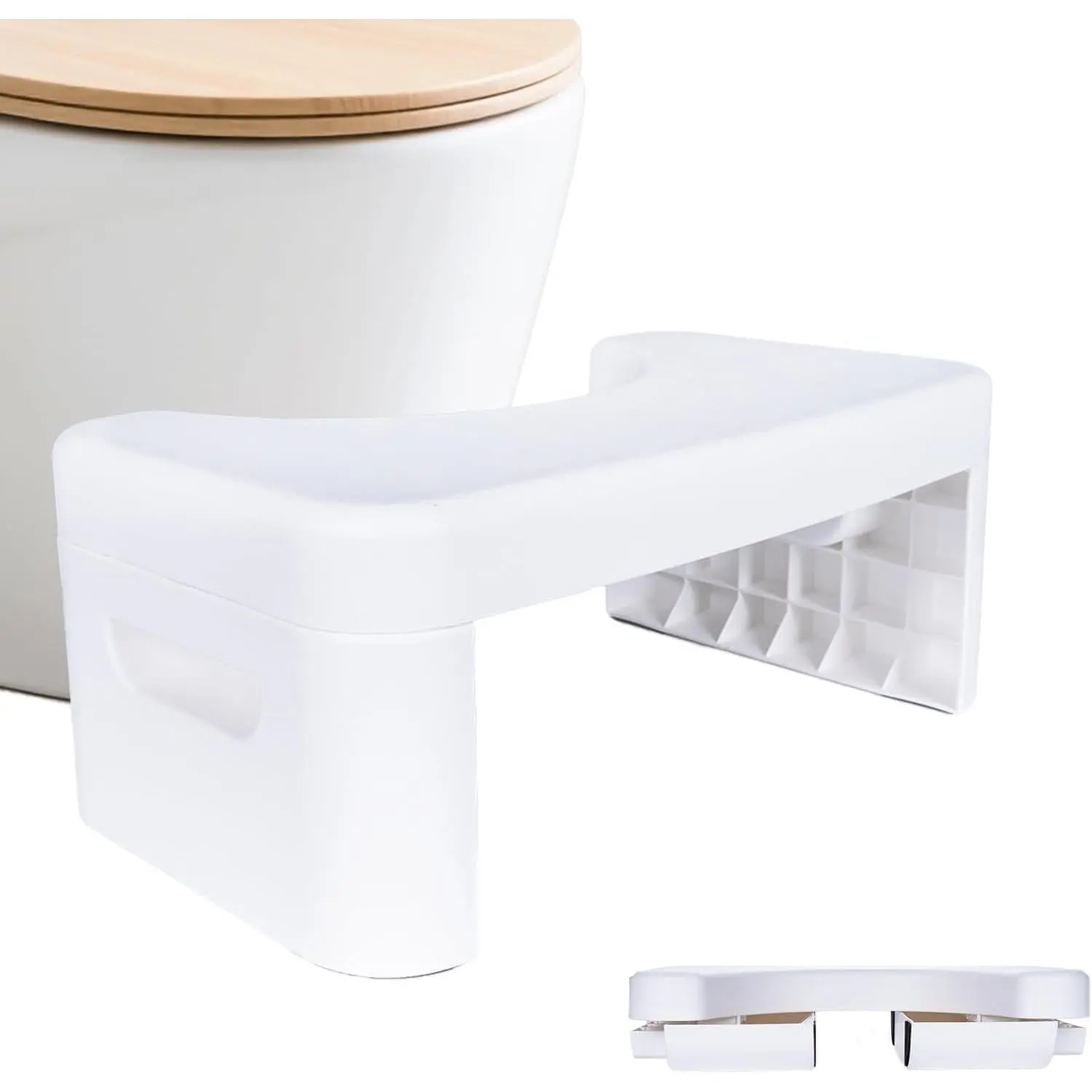 6.7 in Foldable White Bathroom Toilet Step Stool, Toilet Aid for Improved Sitting Posture