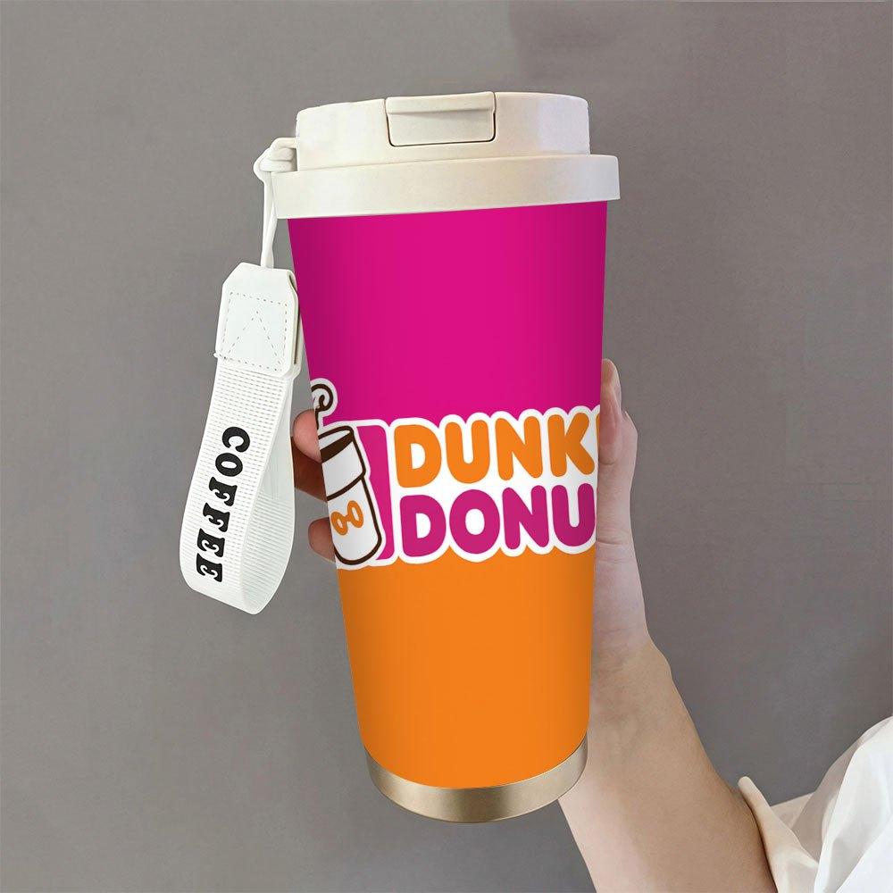 An 18-ounce stainless steel coffee mug, designed to be leak-proof, perfect  as a gift, and printed with the Dunkin' Donuts logo - TikTok Shop