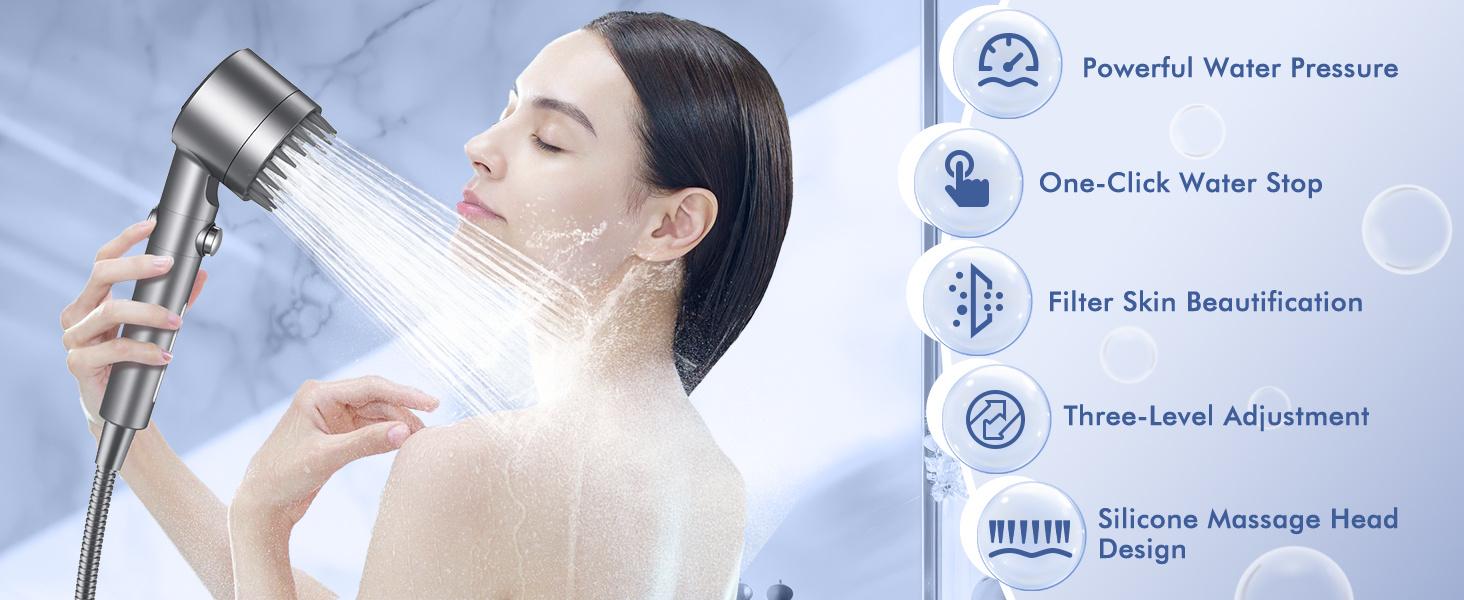 Multifunctional Handheld Booster Shower, Shower Head With Filter, Cold Mist Shower, Shower Head With One-Touch Water Shutoff Switch And Water Gun Cleaning Mode.Bathroom Accessories, Household Products