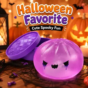 Halloween Ghost Dumpling Squishy, Soft Squeeze Stress Relief Fidget with Steamer-Style Mystery Box, Cute Spooky Halloween Party Favor & Gift