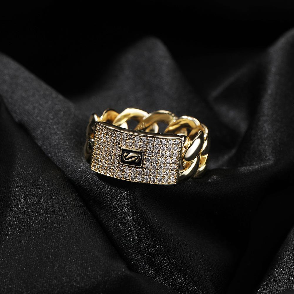 New Technology Anti-Rust 14K Gold Iced Ring| Hip Hop CZ Diamond Chain Ring for Men gf promise