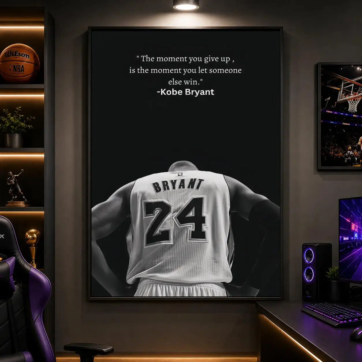 Kobe Bryant Graphic Wall Print - 12"x18",24"x36" Multi-Size Contemporary Decorative Black & White Basketball Poster, Motivational Quote Canvas, Athlete Encouragement Piece, Funky Anime Accent, Men's Room Home Decor, Wall Prints, Room Accessories