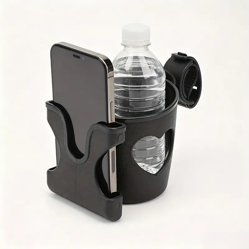 Wheelchair Cup Holder, 2-in-1 Walker Cup Holder Large Storage Box, Drink Holder for Bottle with Handle, Fit for Wheelchair, Walker, Rollator, Trolleys, Camper, Golf cart, Shopping Cart Cup Holder with Phone Stand, Scooter Cup Holder
