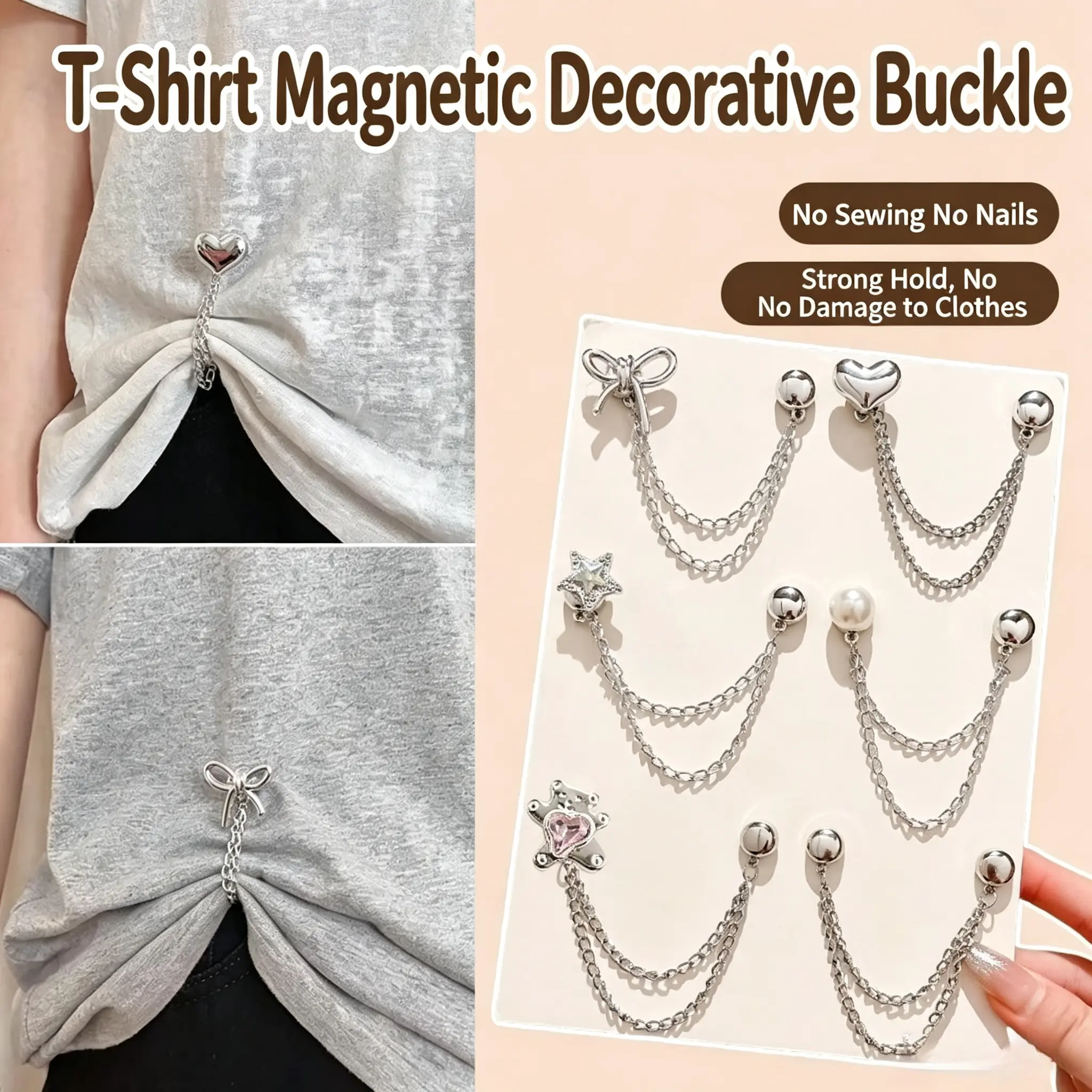 Magnetic Clothing Adjustment Clips, No Sew Shirt Shortening Clips for T-Shirts & Pants, Easy Hem Fixing Accessories for Women & Men