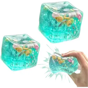 2 Pcs Ice Cube Shaped Stress Balls, 2026 New Marine Shell Design Squishy Fidget Toys, Non-Toxic Squeeze Ball for Focus, Calm & Stress Relief