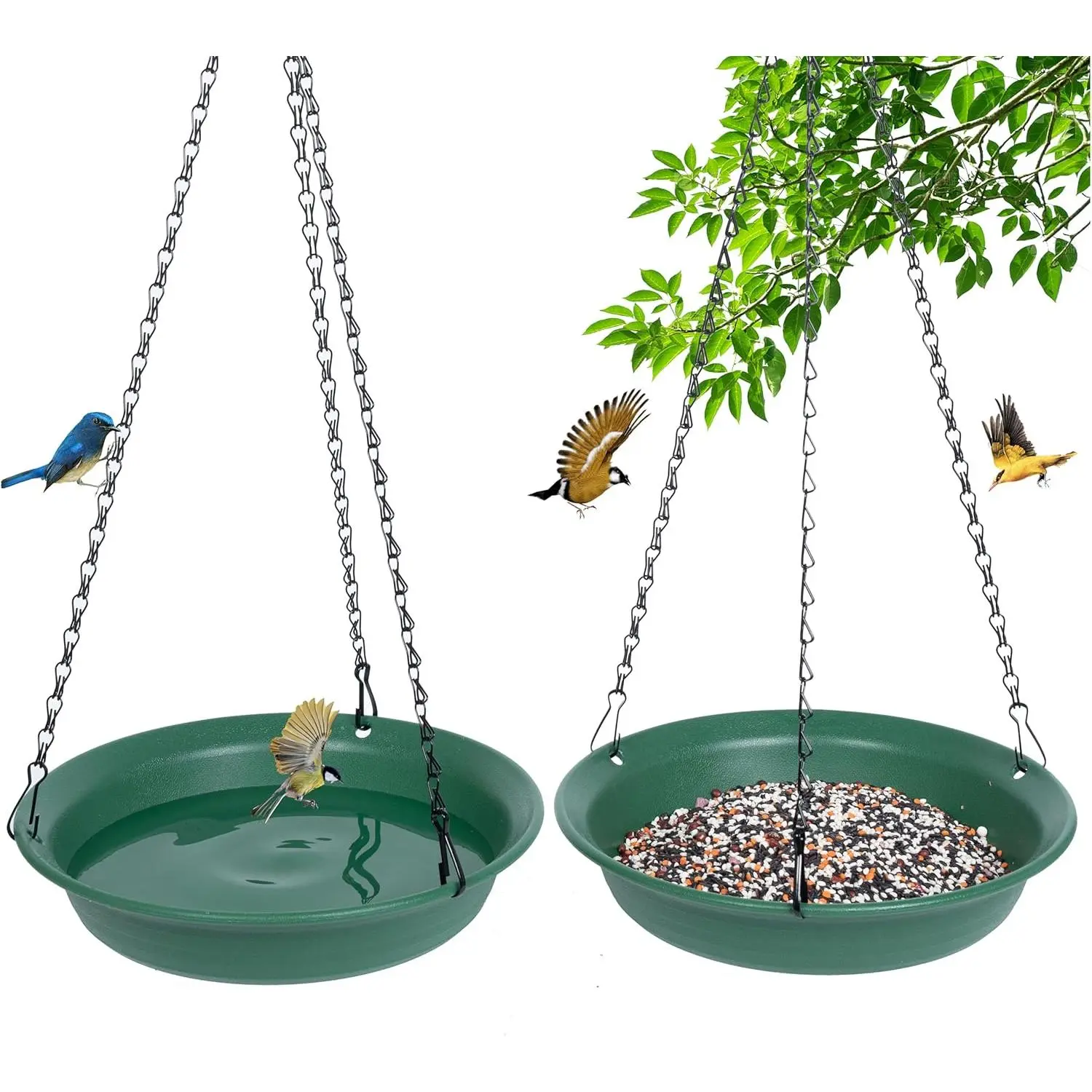 Set of 2 Hanging Bird Feeders & Bath Trays - 1 with Hole, 1 Without Hole, Outdoor Wild Bird Feeding Tools for Cardinals, Blue Jays, Garden Use, Hanging Feeders, Set Of Two