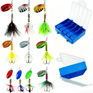 10-Piece Spinner Lures Kit with Tackle Box, Metal Rooster Tail Lures with Laser Blade for Bass Trout Salmon