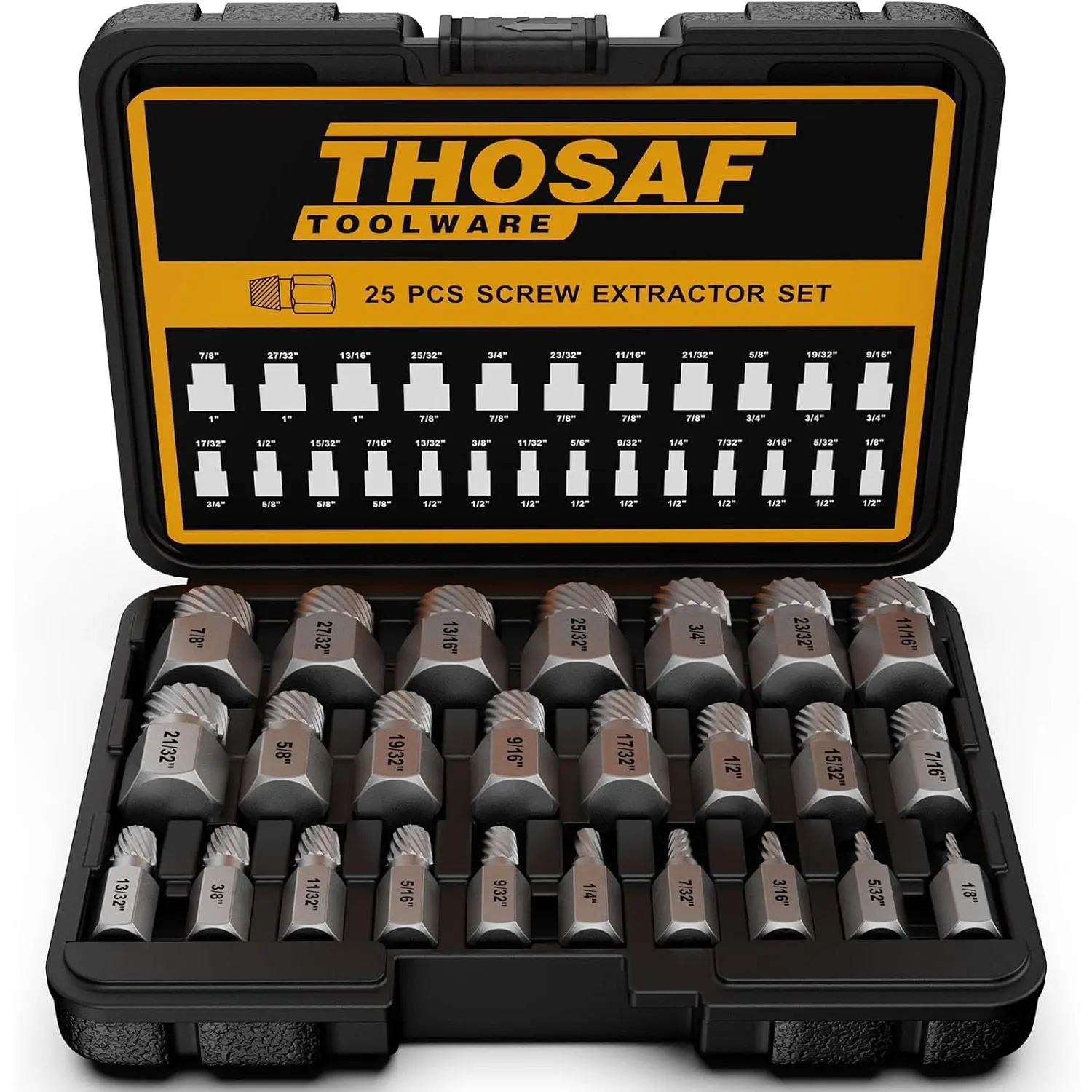 Screw Extractor Set, 25 Piece Easy Out Bolt Extractor Set, Multispline Screw and Hex Head, for Removing Broken Studs,, Screws, 1/8 Inch to 7/8 Inch in 1/32-Inch Increment, Gifts for Men
