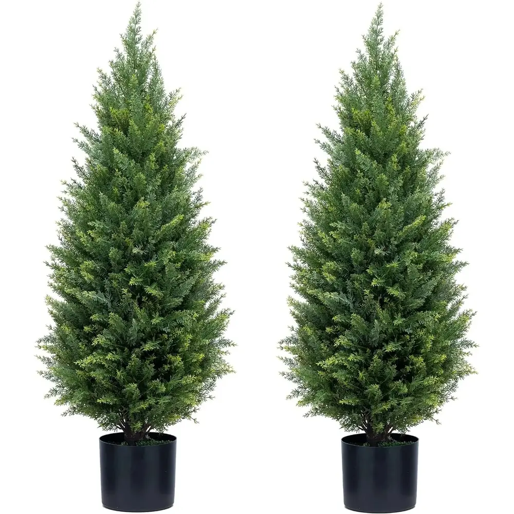 Indoor,,realistic,2 pieces of artificial cedar trees, 3FT or 4FT, 5FT tall faux cedar trees, UV-resistant topiary trees, artificial outdoor trees, artificial trees for outdoor porches, gardens, Christmas trees, Christmas tree plants, decorative ,,foldable