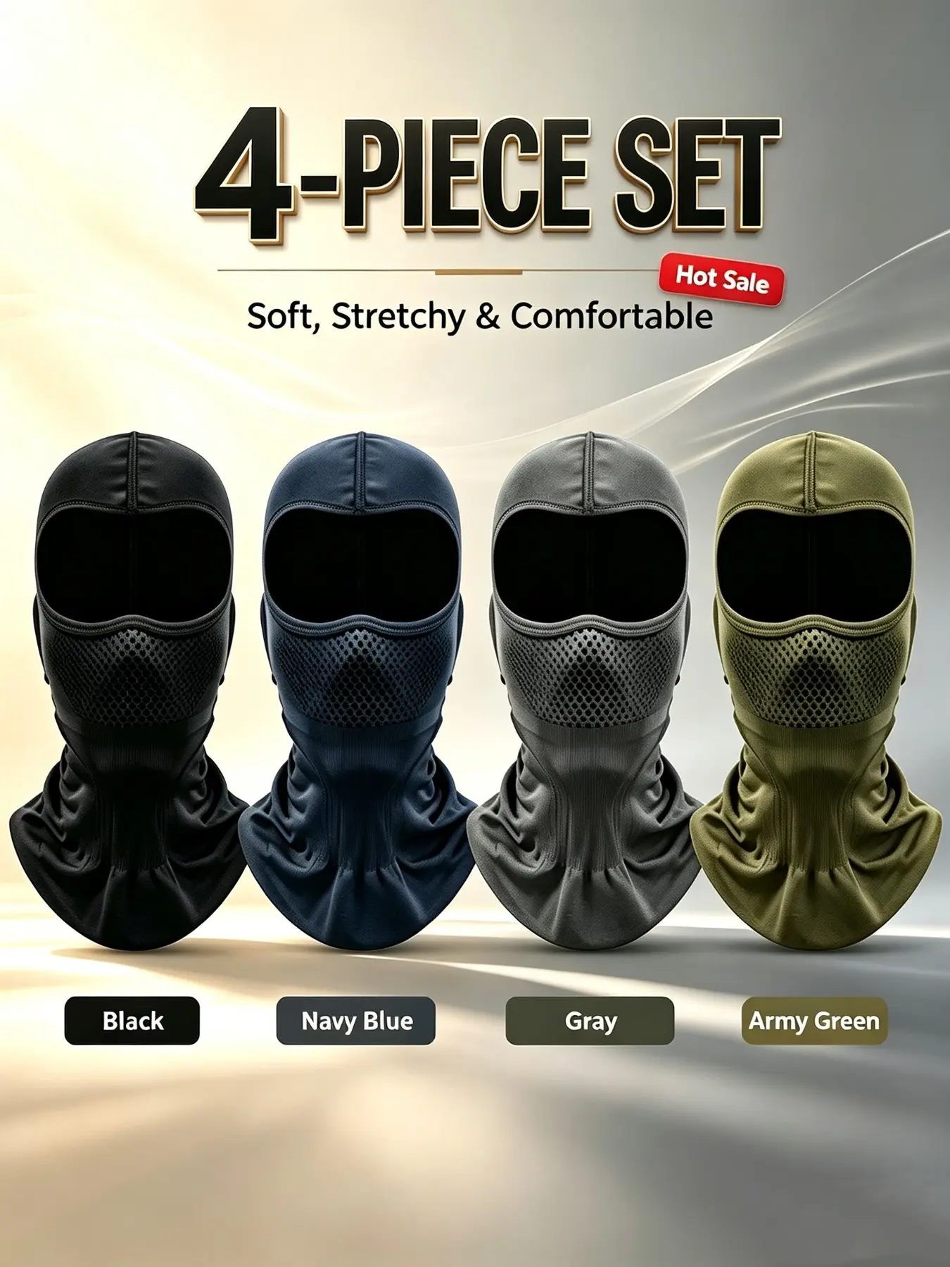 4‑Piece Motorcycle Face Mask Set, Windproof Warm Headgear for Cycling Ski Cold Weather Outdoor Sports Unisex