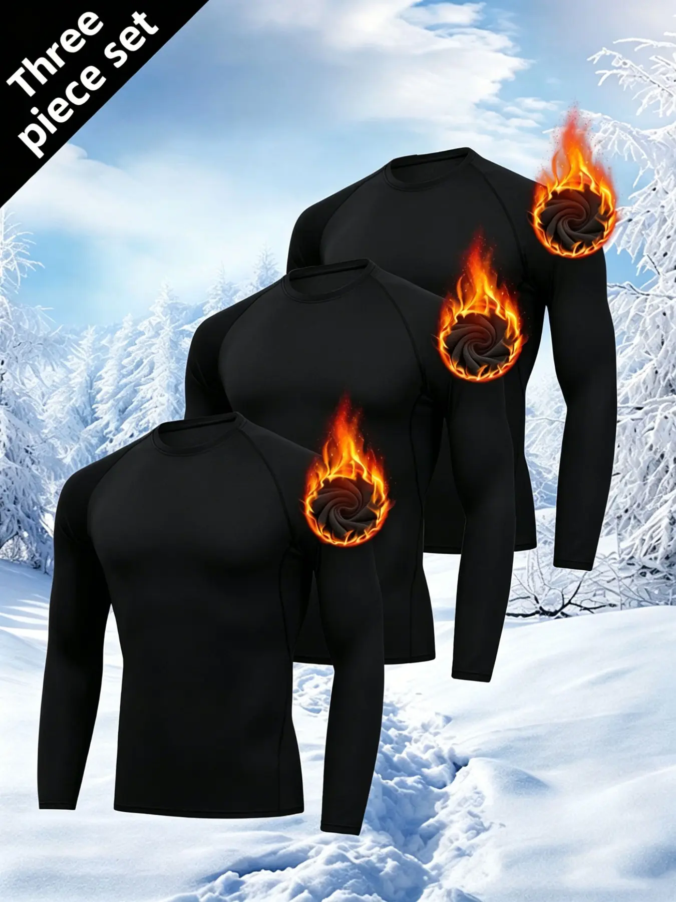 Men 3 Pack Thermal Compression Long Sleeve Shirts, Cold Weather Athletic Base Layer Tops for Gym Running Winter Underwear