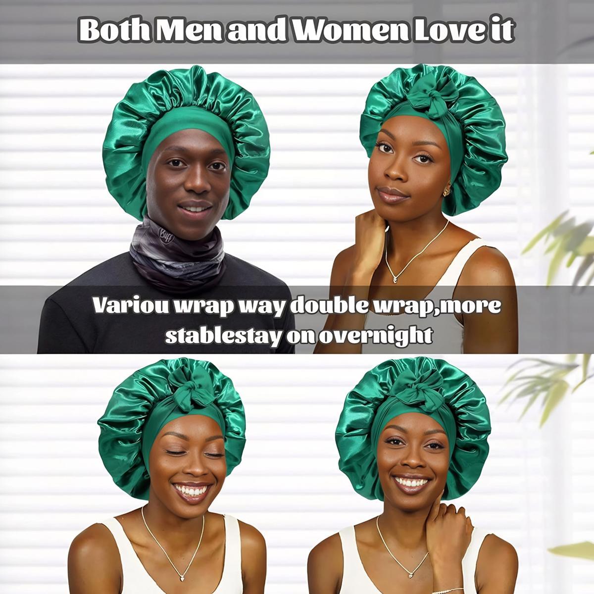 Satin Silk Bonnet Hair Caps Bonnet with Elastic Tie Band for Sleeping Double Layer Hair Bonnet for Women Natural Curly Hair